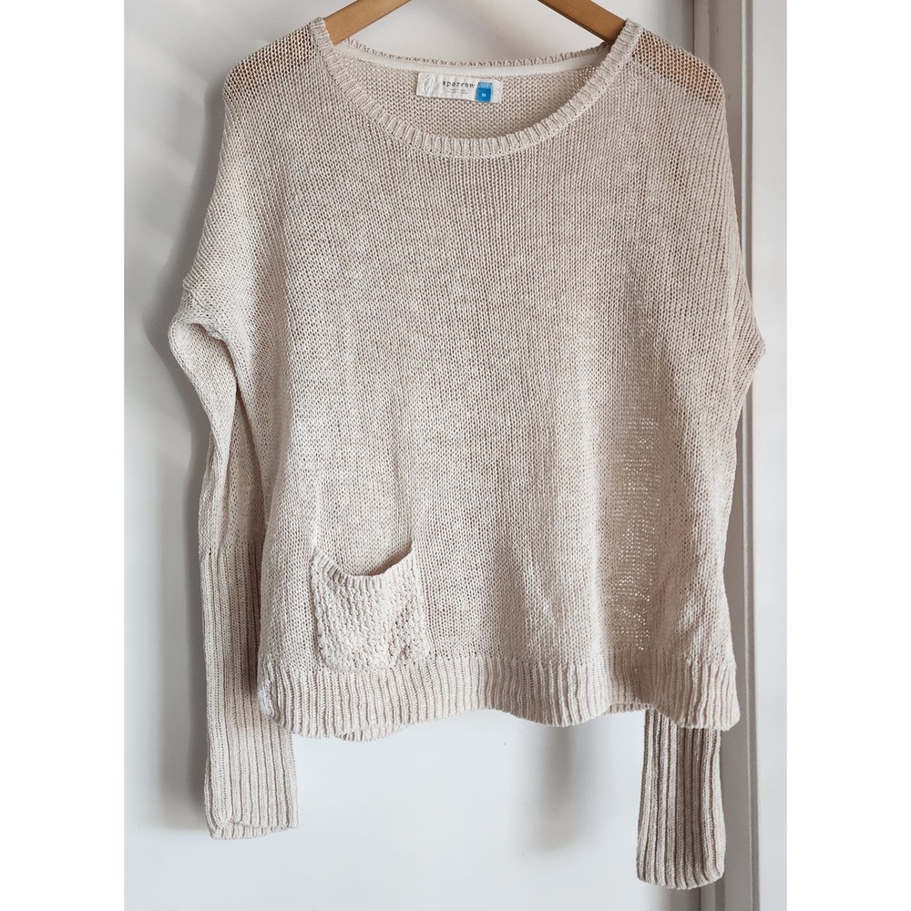 Sparrow Women's Sweater Size M Beige Linen Blend Coastal Lightweight Breathable